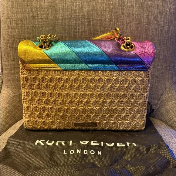 Kurt Geiger London Kensington Rainbow Raffia Crossbody Bag - Picture 3 of 7
